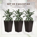 Outsunny Set of 3 Square Pots for Plants Flowers 3 Pot Mat Effect of Smile Rattan for Garden Terrace 36.5x36.5x61cm