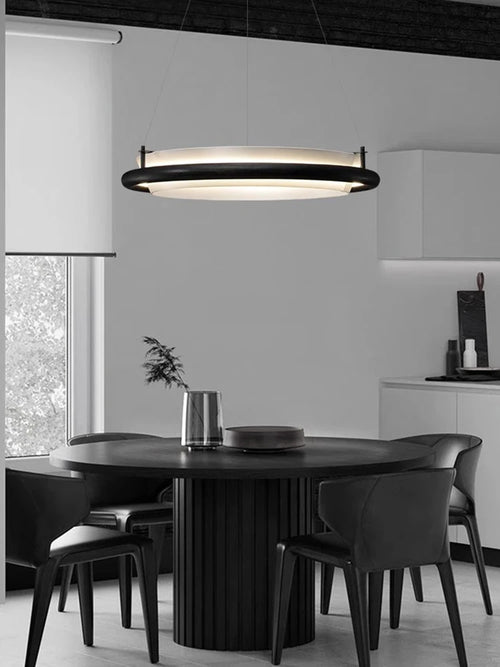 lustre led en bois noir décoration moderne lampes suspendues - vue 3 sur 12