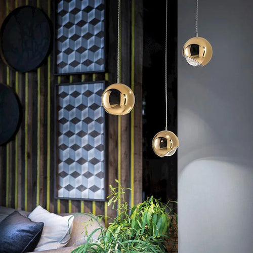 Suspension design LED rotative en métal chromé doré idéale pour bar restaurant café - vue 4 sur 6