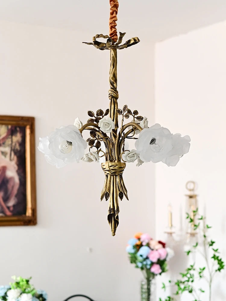 lustre en cuivre avec verre rose style classique européen à led - vue 5 sur 8