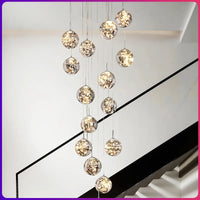 lustre moderne en colimaçon avec éclairage led et boule de cristal