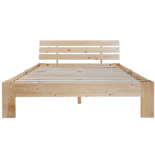 EU STOCK Wooden bed Double bed, headboard, slatted grille -200 x 140cm solid wood FSC Solid wood double bed - vue 4 sur 8