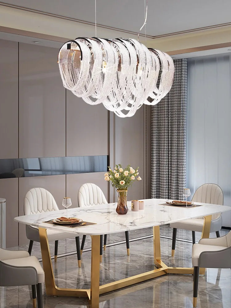lustre nordique moderne en cristal avec led et glands - vue 4 sur 14