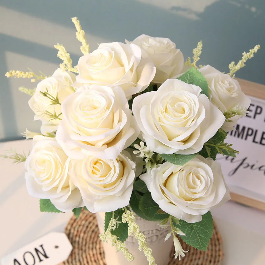 bouquet de roses artificielles en soie pour décoration et mariage - vue 9 sur 12