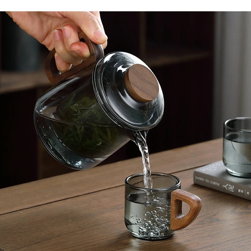 Théière en verre portable avec tasses style moderne - vue 3 sur 7