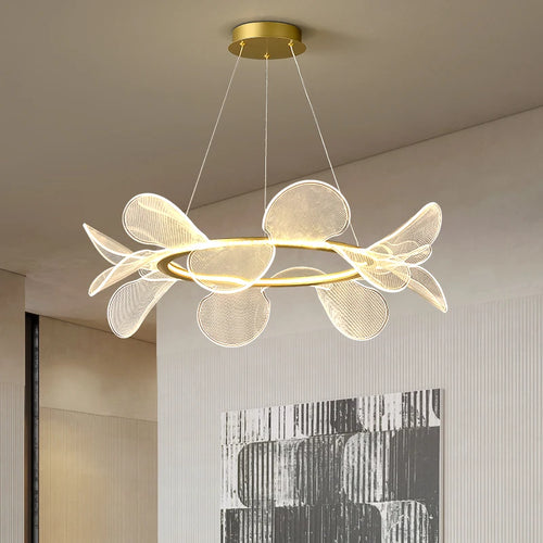 lustre en acrylique transparent avec anneau doré gradation variable