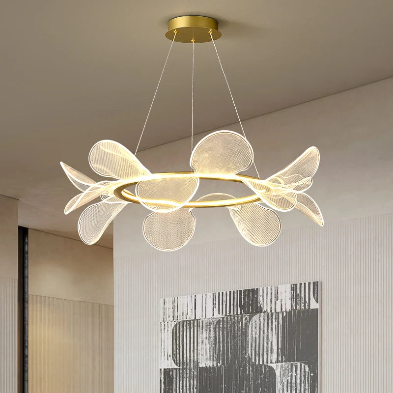 lustre en acrylique avec anneau doré à intensité variable  livraison directe - vue 2 sur 10