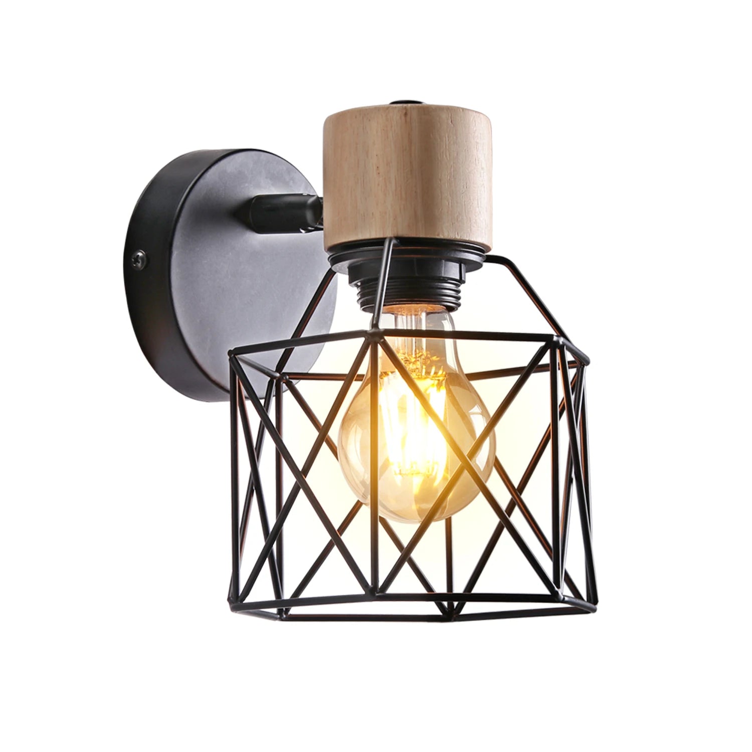 applique murale en bois style loft vintage éclairage intérieur moderne - vue 14 sur 14