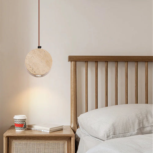 suspension vintage en pierre naturelle avec abat-jour cloche - vue 3 sur 6