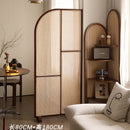 Japanese-style solid wood rattan screen partition is opposite the door to the home, living room entrance is blocked, and mobile