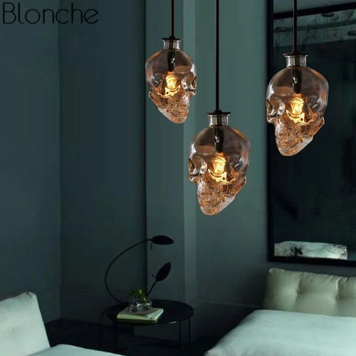 Vintage transparent glass skull chandelier for bar or restaurant - vue 5 sur 8