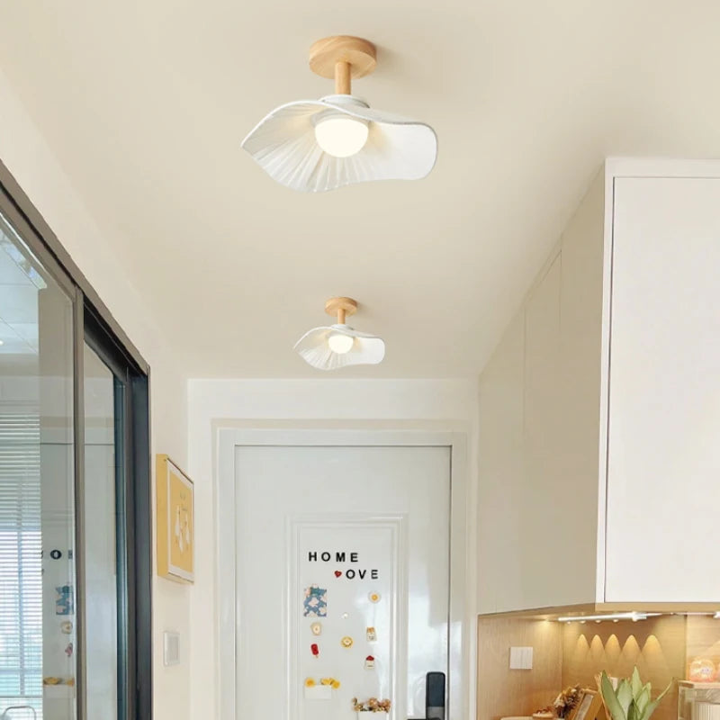 lustre moderne en bois et tissu pour décoration intérieure nordique - vue 6 sur 14
