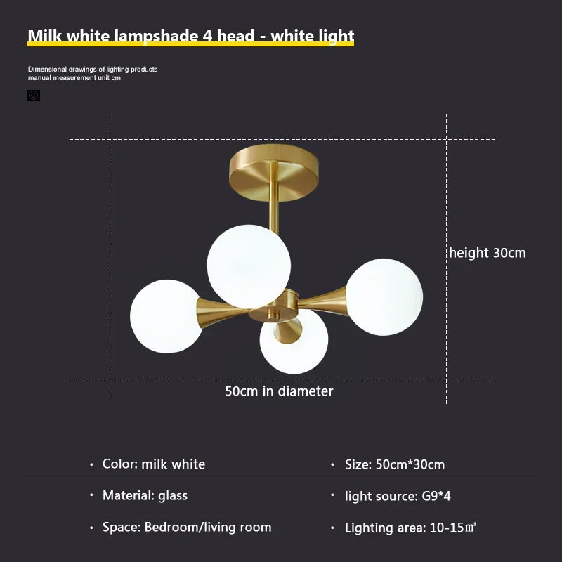 lustre nordique en verre blanc pour éclairage intérieur - vue 12 sur 23