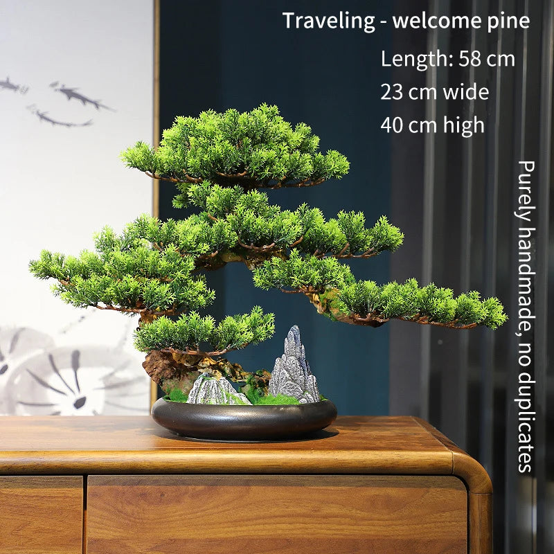 Simulation bonsai trees are suitable for decoration, immortal welcoming pine, green planting, artificial landscape, home, living - vue 11 sur 25