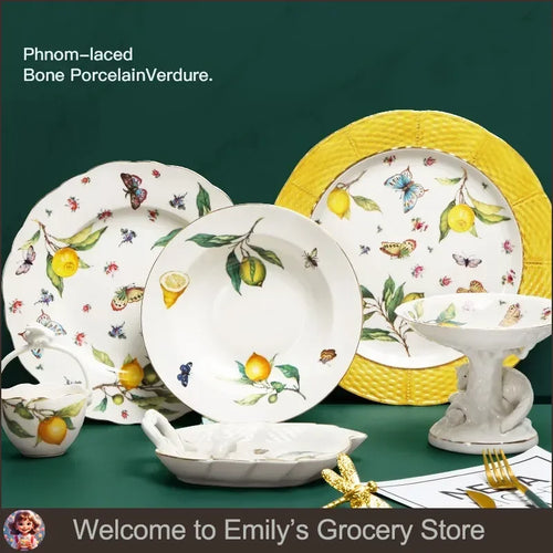 Assiette ceramique motif citron style europeen elegante table