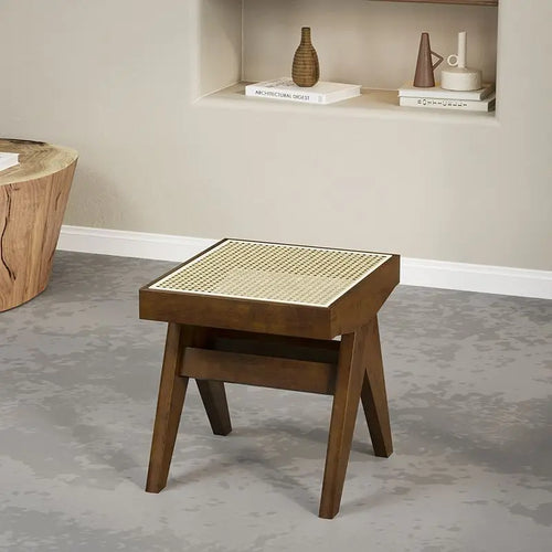 banc en rotin massif chaise longue et ottoman rétro polyvalent - vue 10 sur 14