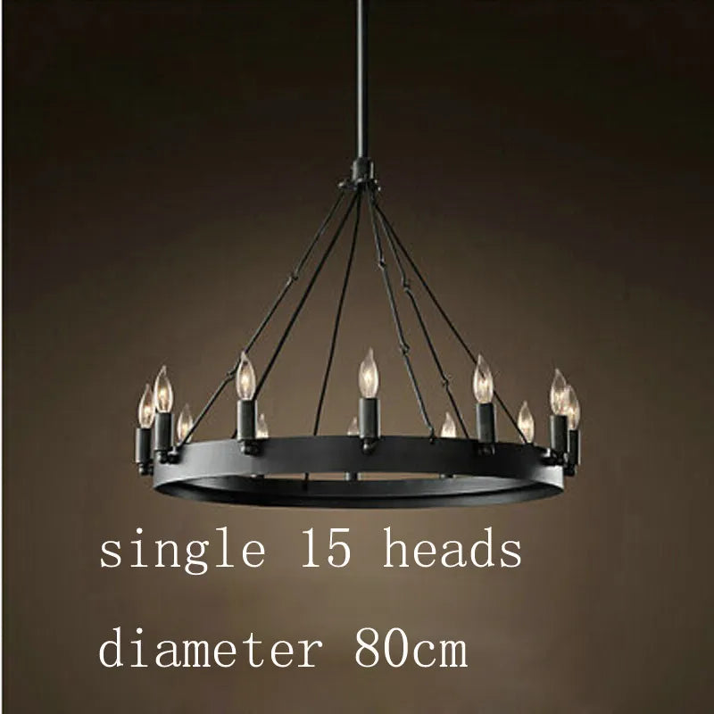 Lustre rond et Moderne américain rétro fer Vintage industriel Led - vue 8 sur 13