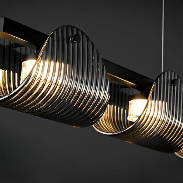 lustre minimaliste italien en verre rayé avec lumières led - vue 6 sur 12