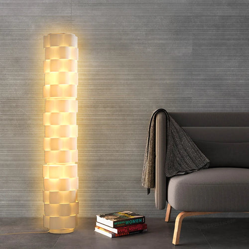 Lampadaire LED design moderne tissu blanc - vue 5 sur 6