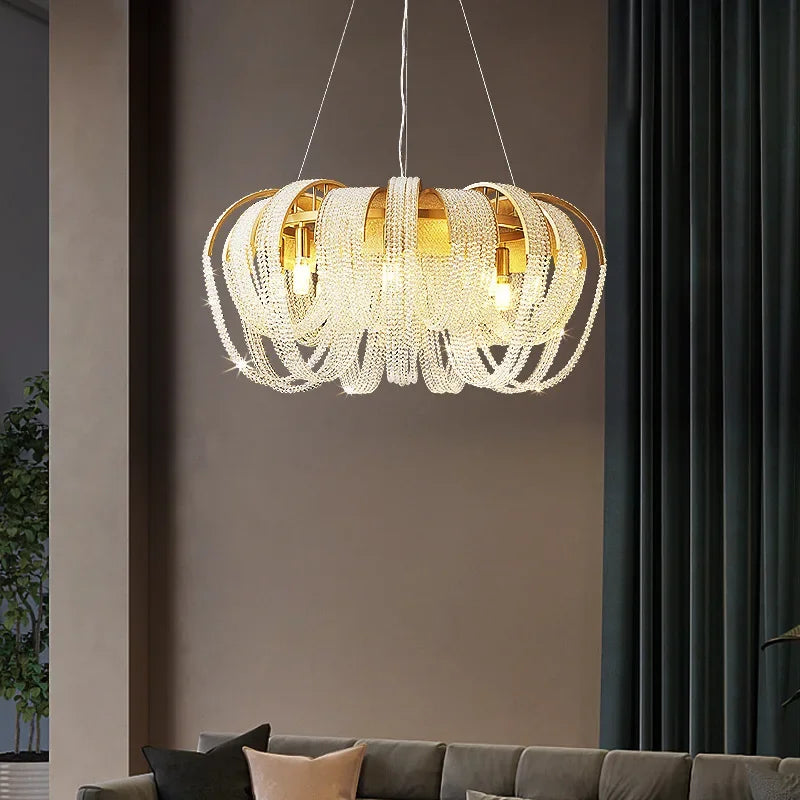 lustre à led avec pompons en cristal pour décoration intérieure - vue 3 sur 10