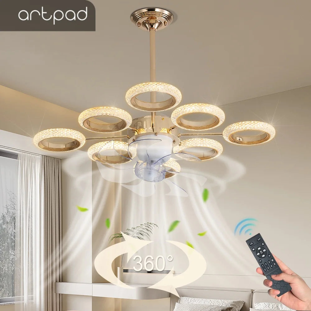 ventilateur de plafond led cristal artpad avec télécommande dimmable