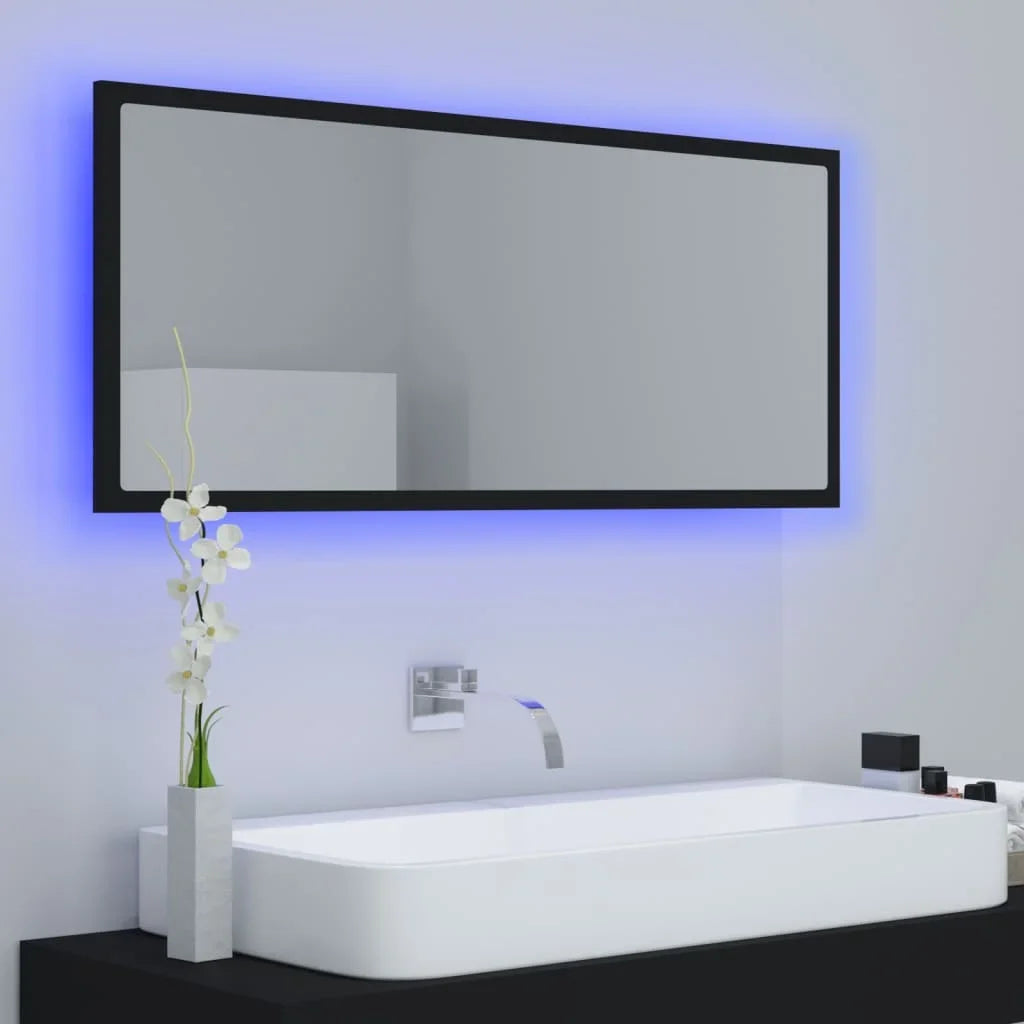 LED bathroom black 100x8,5x37 cm acrylic, modern Dressing room furniture girl bedroom bedside cabinet storage vanity wardrobe - vue 3 sur 6