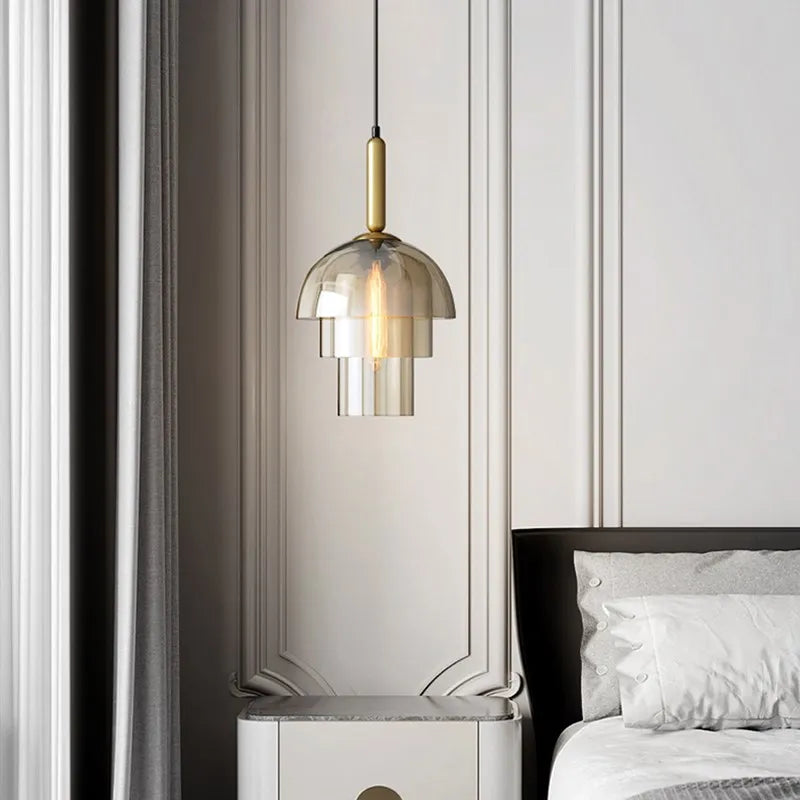 Rétro LED verre suspension nordique Cognac Luminaires 2/3 couche salon décor suspendu éclairage salle à manger chambre Luminaires - vue 4 sur 8