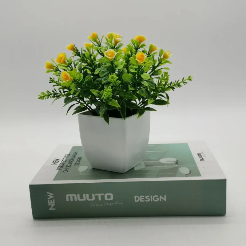 petite rose en pot bonsaï décoration plantes artificielles pour intérieur - vue 7 sur 12