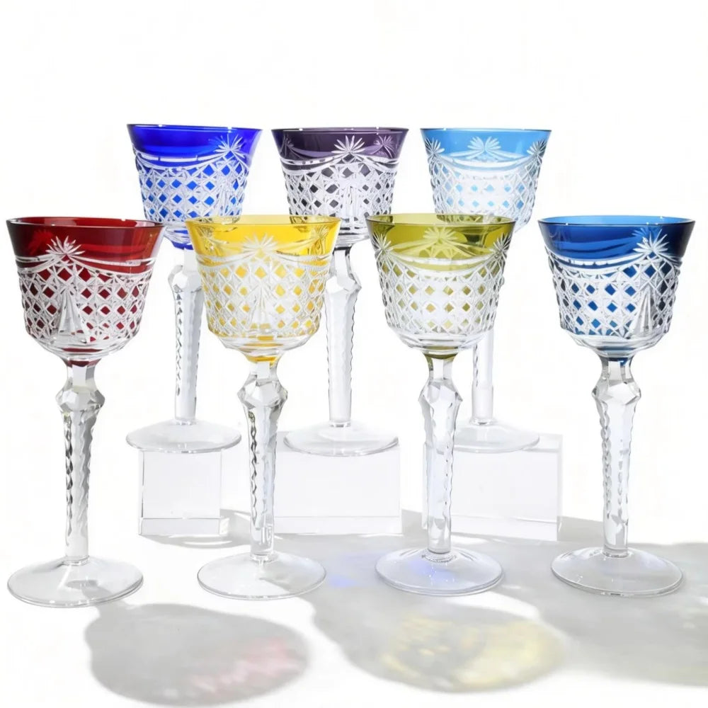 Verres à vin antique gravés main pied taillé - vue 7 sur 7