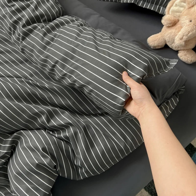 housse de couette rayée douce plusieurs tailles disponibles