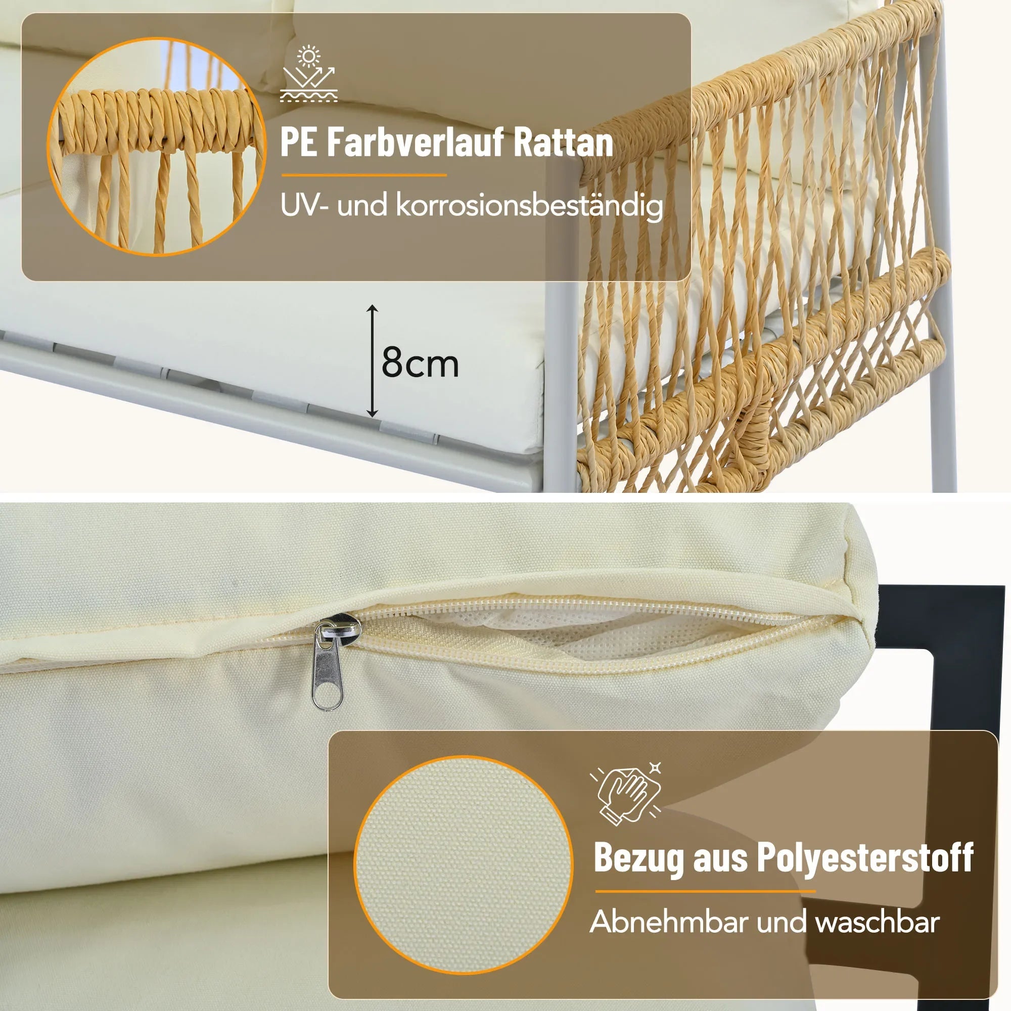 salon de jardin 7 places en rotin avec coussins amovibles - vue 5 sur 6