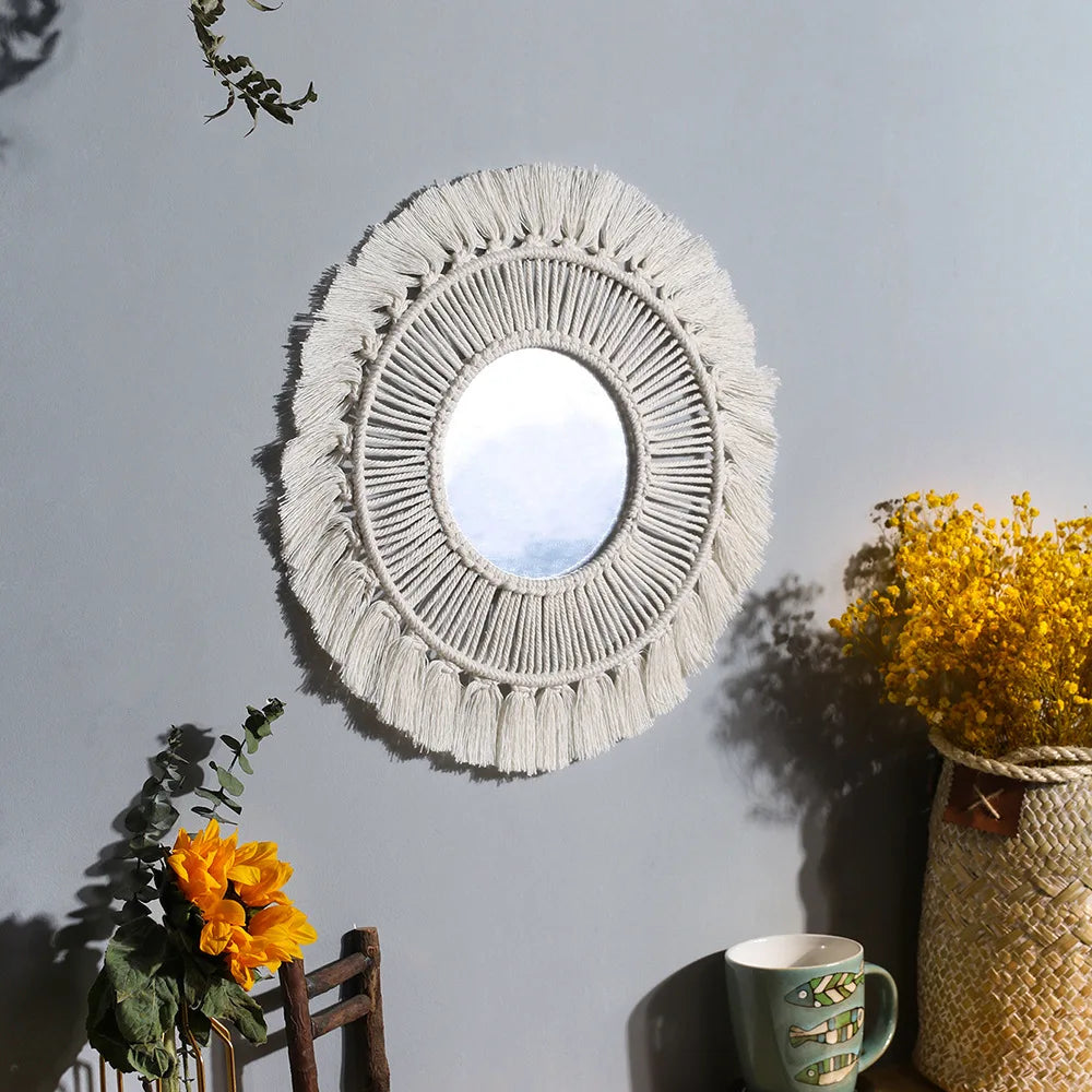 miroir mural en macramé style bohème pour décoration intérieure - vue 13 sur 13