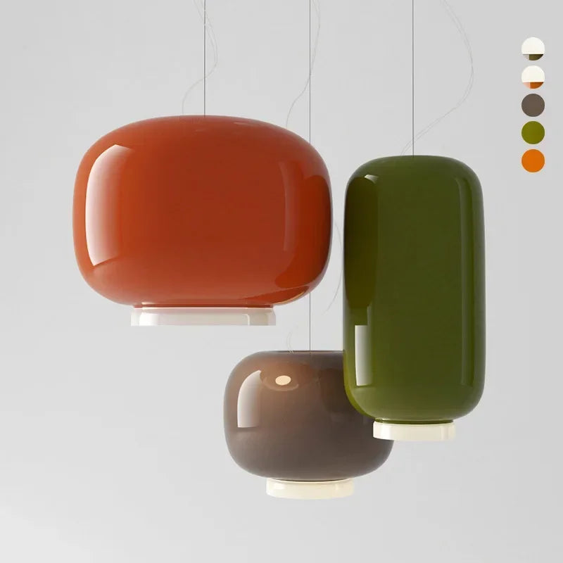 suspension moderne en verre design lumineux et coloré - vue 6 sur 9