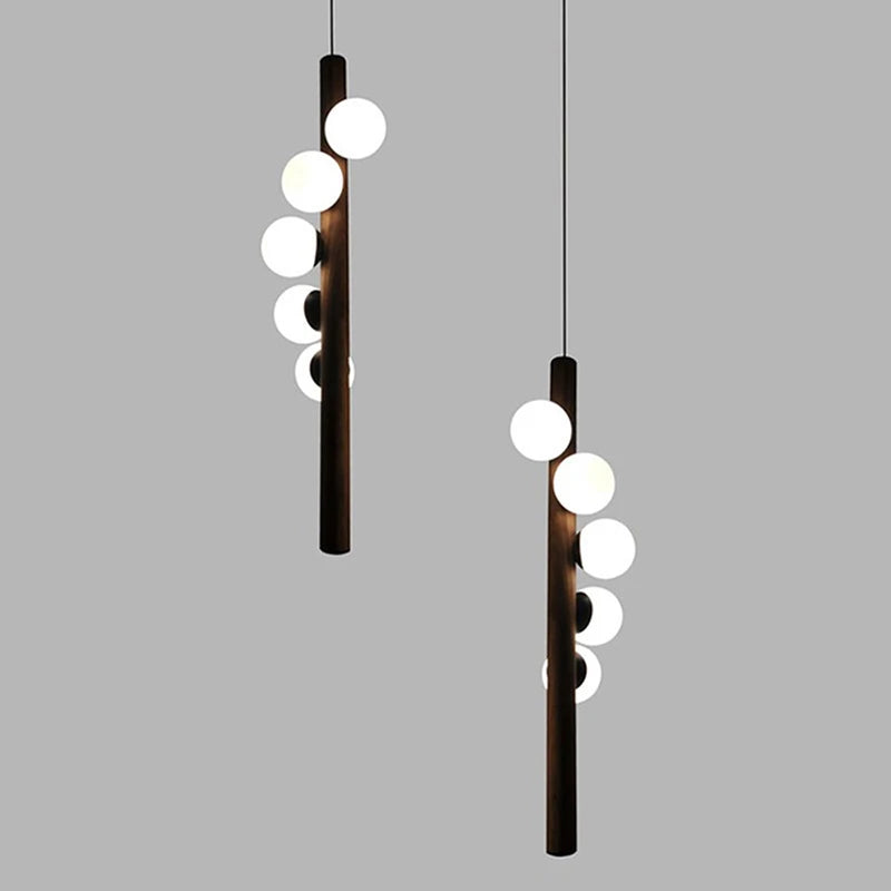 lustre moderne en verre et bois de noyer pour intérieur - vue 5 sur 14