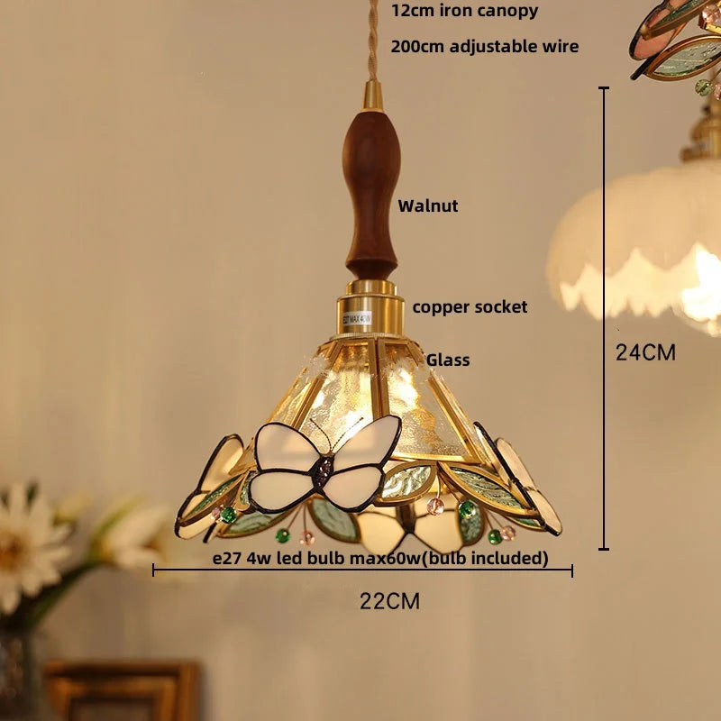 suspension en verre coloré avec fil de bois réglable moderne