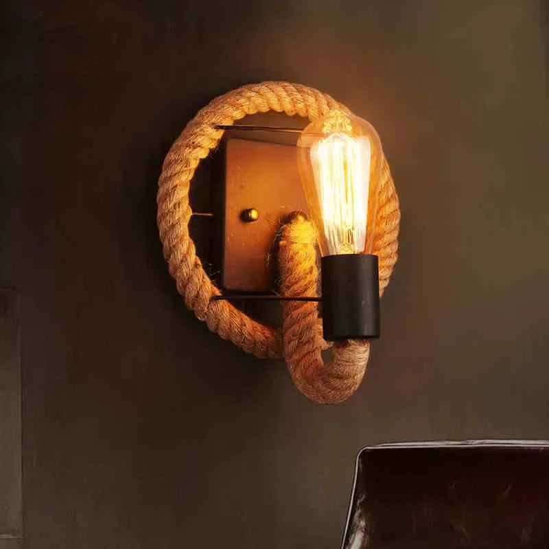applique murale industrielle vintage en corde de chanvre pour loft maison