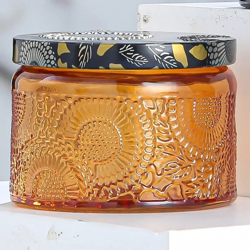 pot à bougie en relief en verre avec couvercle pour aromathérapie - vue 5 sur 13