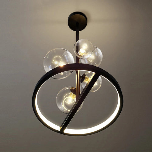 lustre moderne en verre transparent avec bulles en métal