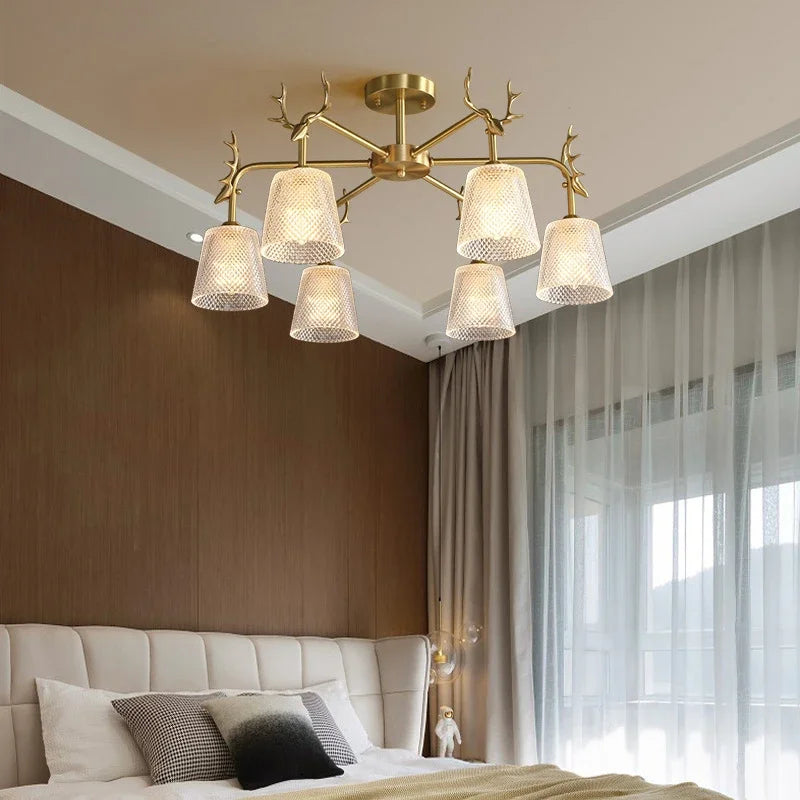 lustre en verre rétro à têtes multiples en cuivre design élégant - vue 5 sur 9