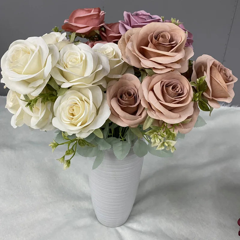 bouquet de roses artificielles en soie décoration florale élégante - vue 4 sur 15
