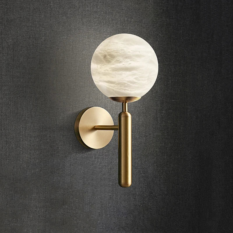 applique murale led créative boule laiton marbre style européen antique