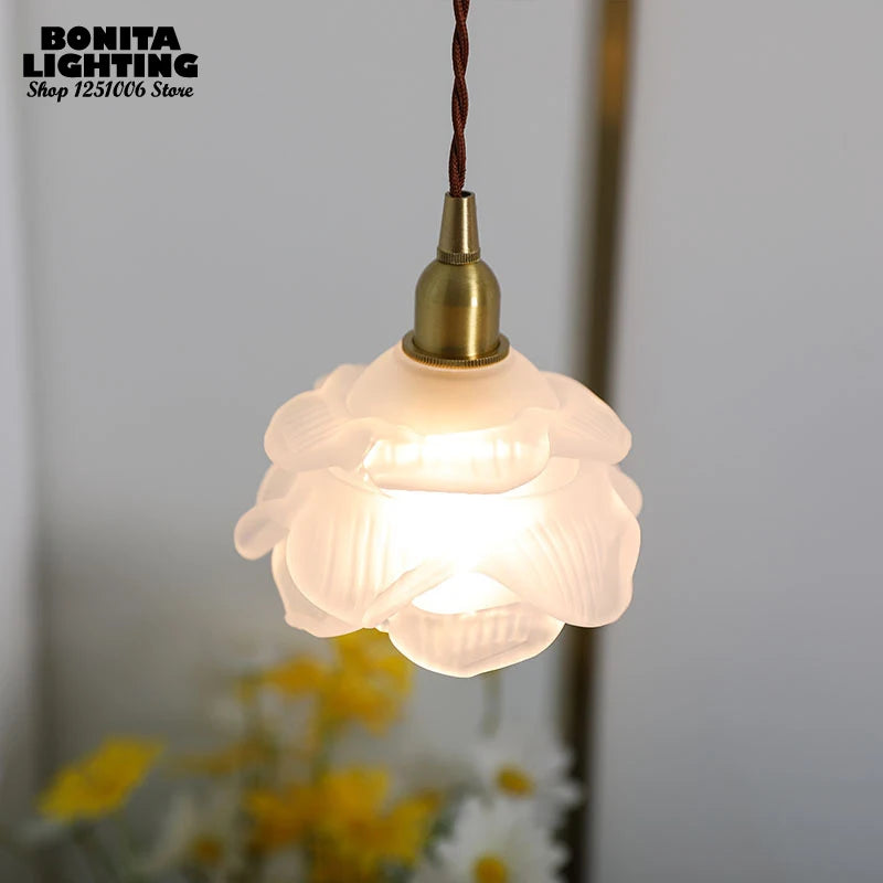 suspension rétro en verre pétales design fait main - vue 7 sur 8
