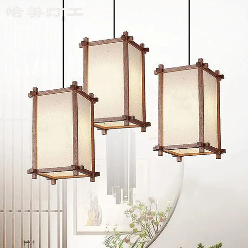 Vintage Asian zen wooden pendant light