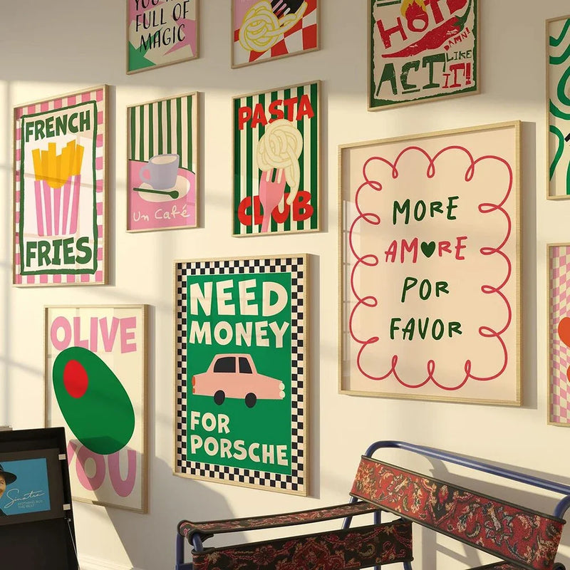 affiche artistique de citation sur la cuisine et les pâtes