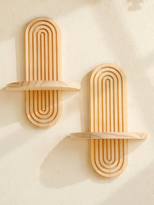 1Pc Boho Style Wooden Wall Shelves - Geometric Wall Mounted Shelves, Natural Wood Finish, Modern Home Decor, Plant Decorative - vue 4 sur 7