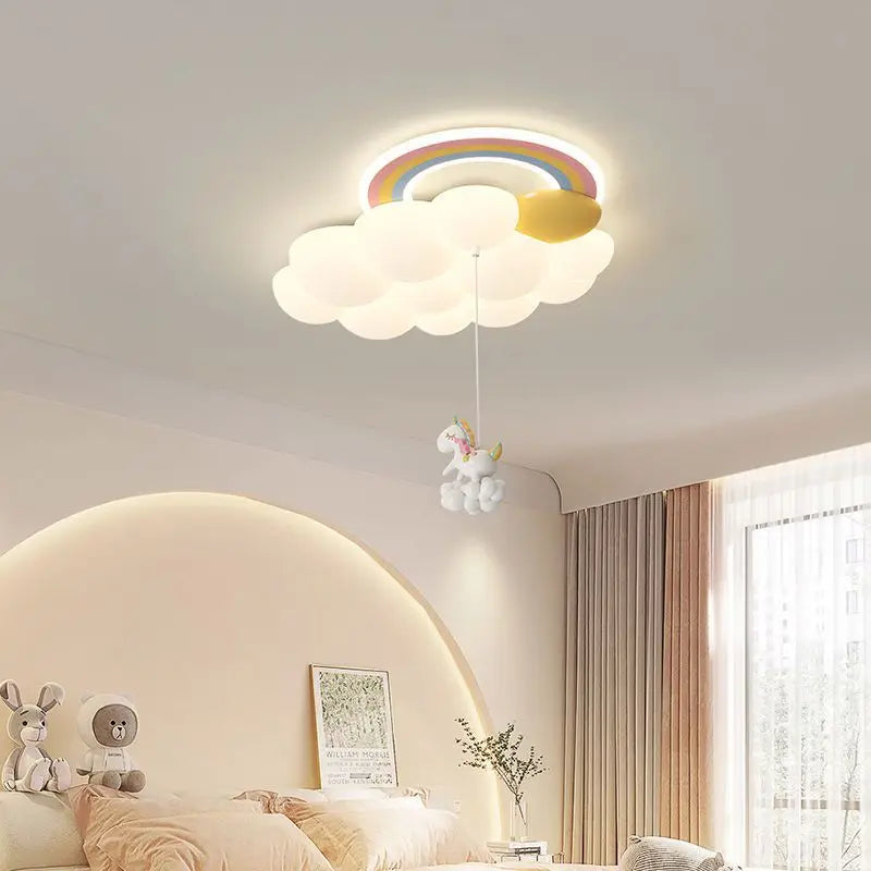 lustre arc-en-ciel nuage avec cheval lapin ours pour enfants - vue 4 sur 10