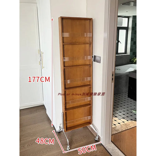 Adjustable solid wood full body mirror, magazine bookshelf mirror, floor standing retro with wheel fitting mirror - vue 10 sur 18