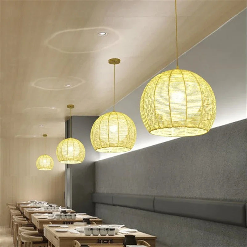 luminaire led nordique moderne en fer et corde de chanvre - vue 6 sur 14