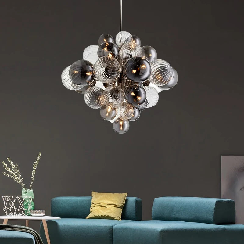 lustre nordique créatif en fer et bulles de verre - vue 4 sur 10