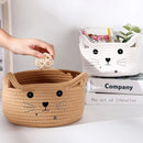 Bohemian Cat Face Woven Cotton Fabric Storage Baskets, Versatile Organizer For Bedroom Living Room Office Desk Sundries Sorting